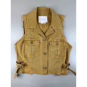 Anthropologie Women’s Utility Vest Sz S Mustard Yellow Cropped Raw Hem Denim